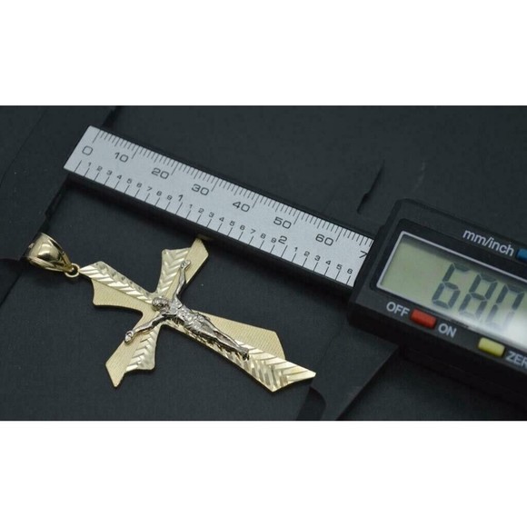 Real Solid 10K Yellow Gold Diamond-Cut Cross Charm Diamond-Cut Pendant 5.8gr - Picture 3 of 5